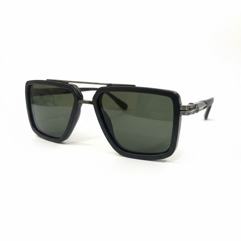 NOIR VERDE Square Aviator Sunglasses with Black Frame & Green Lenses – Unisex