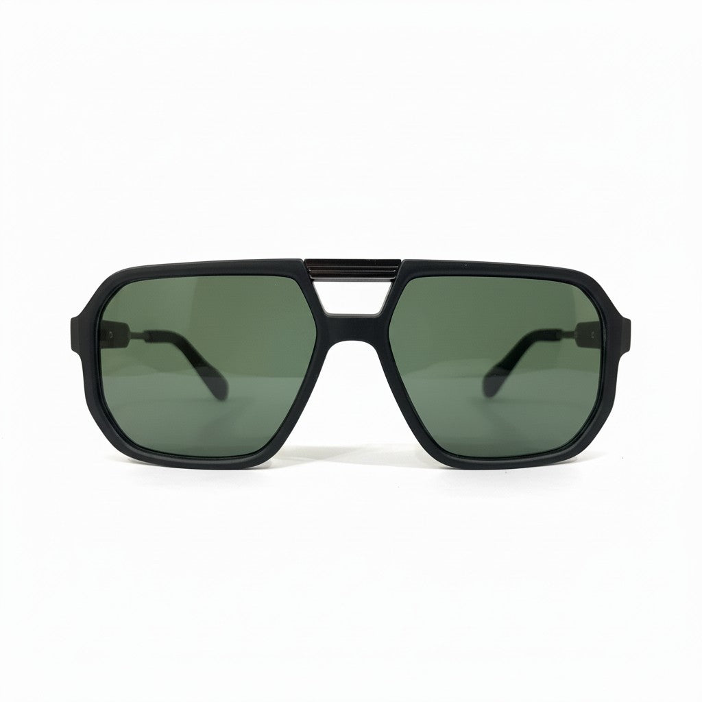 ECLIPSE TITAN Black Geometric Sunglasses with Green Lenses – Unisex