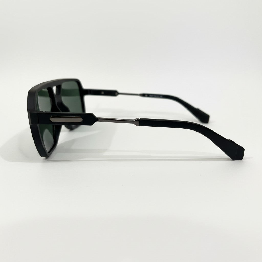 ECLIPSE TITAN Black Geometric Sunglasses with Green Lenses – Unisex