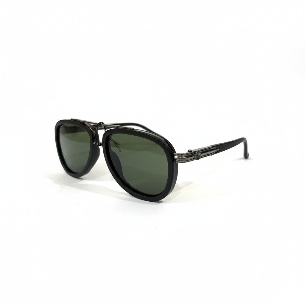ECLIPSE VERDE Black Oversized Sunglasses with Green Lenses – Unisex