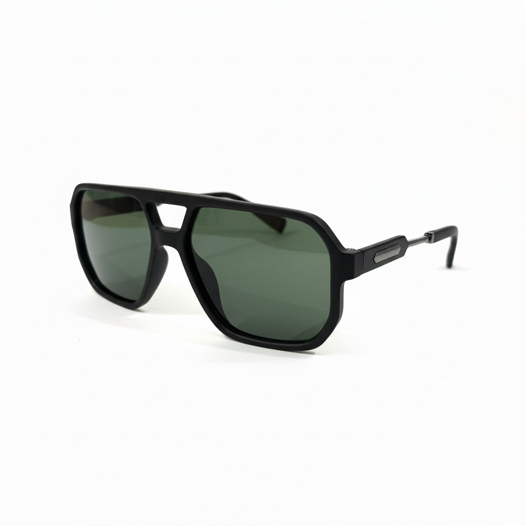 ECLIPSE TITAN Black Geometric Sunglasses with Green Lenses – Unisex