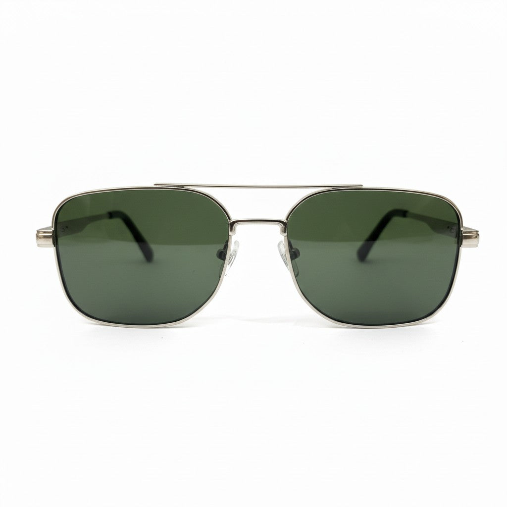 VERDE AVIATOR Classic Silver Frame Sunglasses with Green Lenses – Unisex