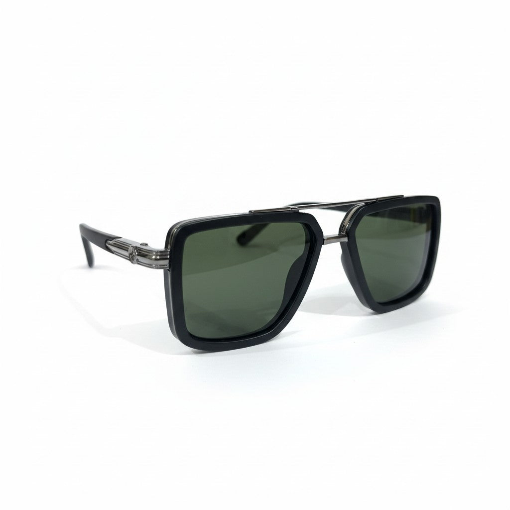 NOIR VERDE Square Aviator Sunglasses with Black Frame & Green Lenses – Unisex