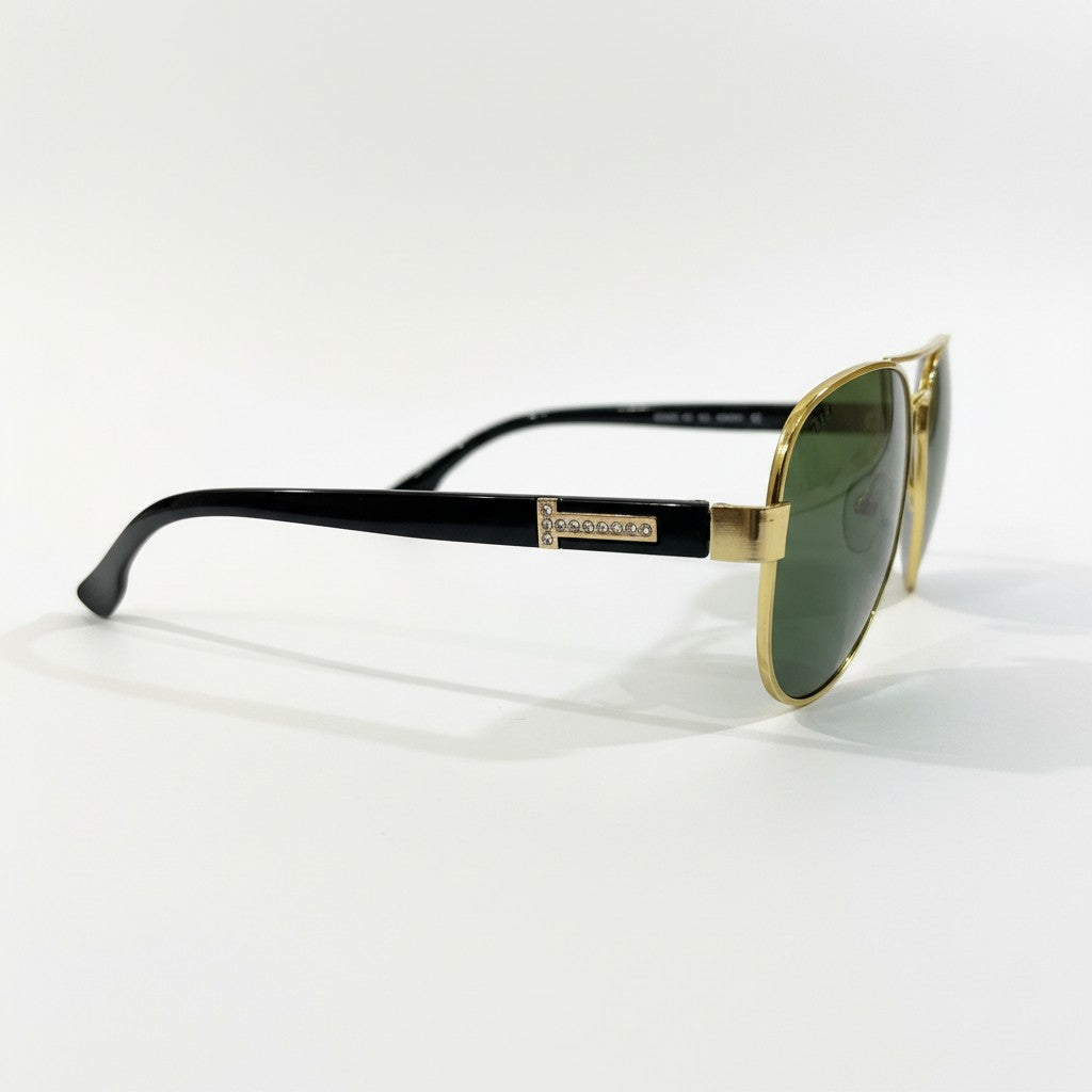 ECLIPSE AVIATOR Gold Metal Aviator Sunglasses with Green Lenses – Unisex