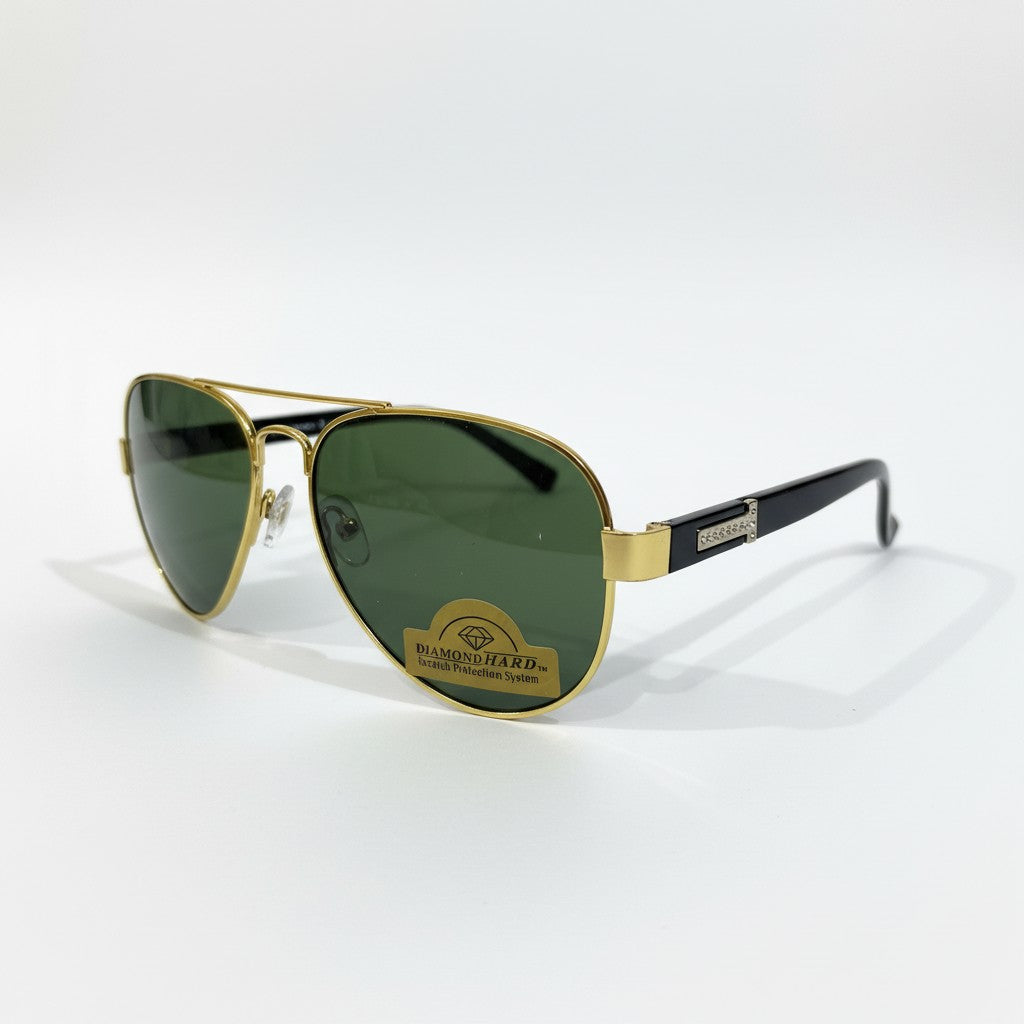 ECLIPSE AVIATOR Gold Metal Aviator Sunglasses with Green Lenses – Unisex
