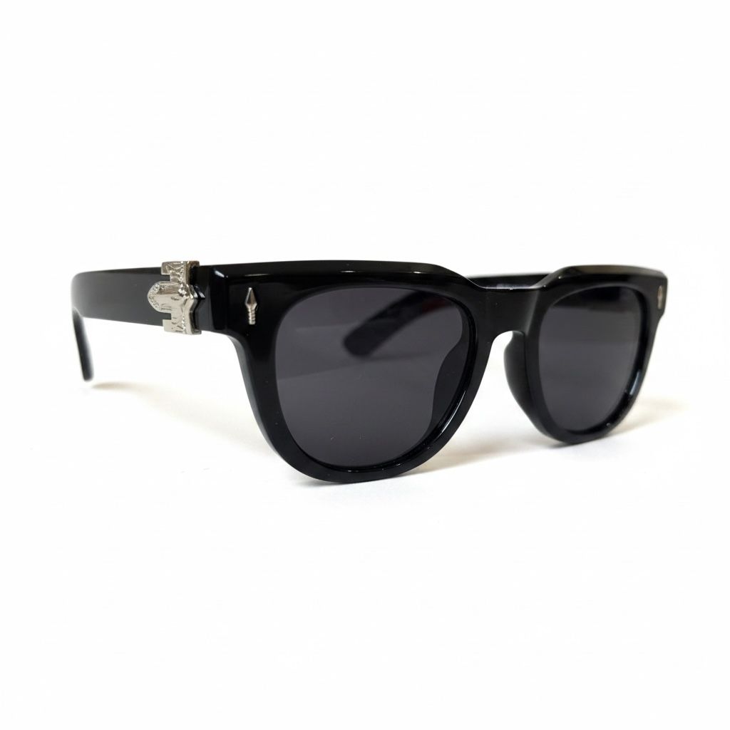 BLACK CREST Glossy Black Full-Rim Rectangle Sunglasses – Unisex