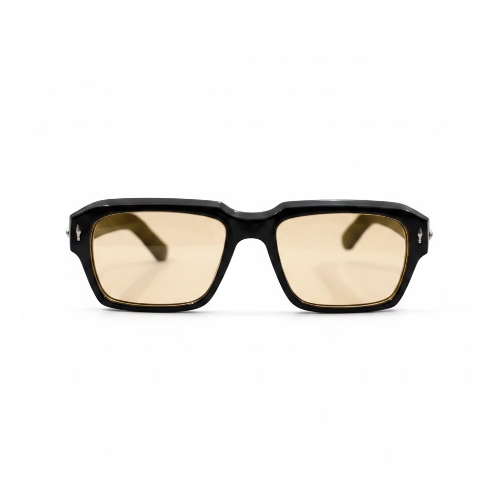 SOLAR AMBER Black Rectangle Sunglasses with Gold-Reflective Lenses – Unisex