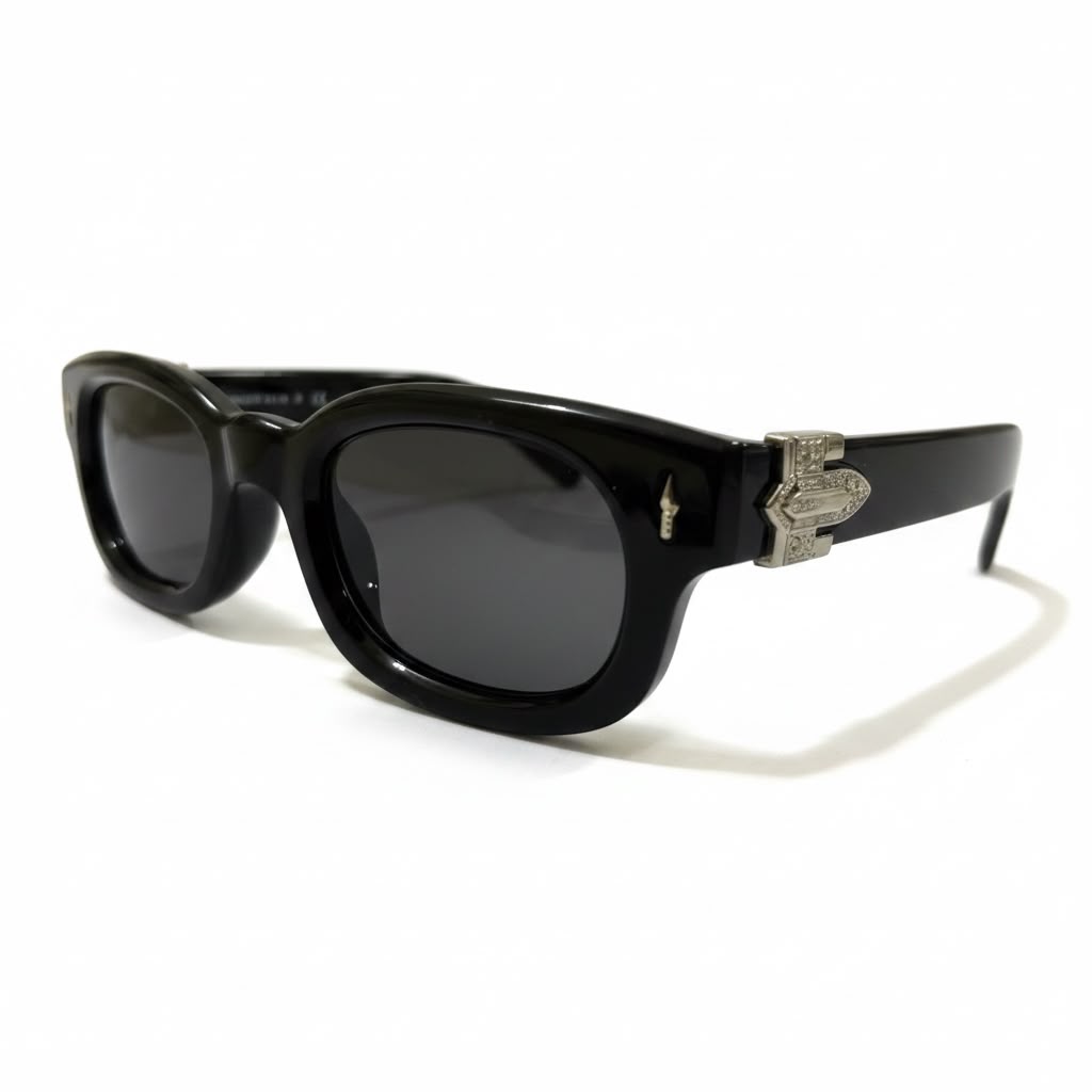 BLACK CREST Glossy Black Full-Rim Rectangle Sunglasses – Unisex