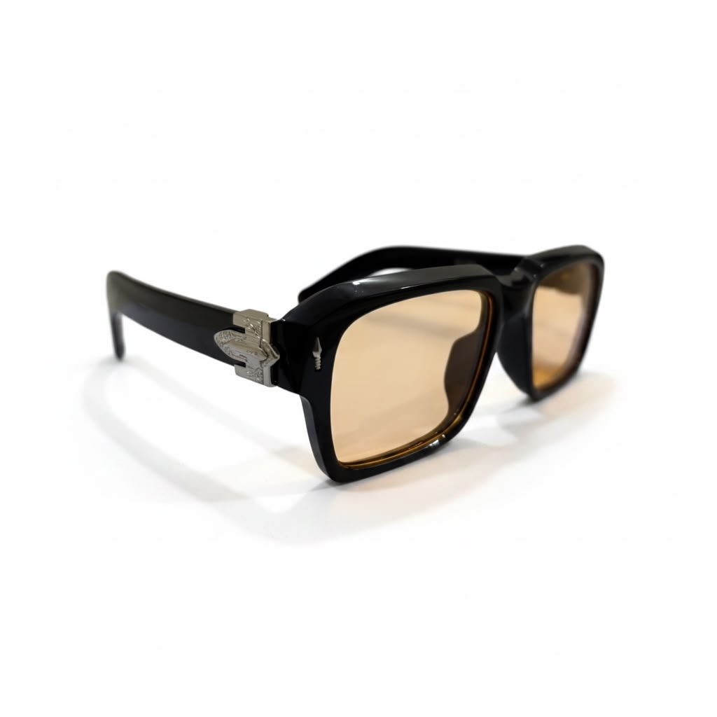 SOLAR AMBER Black Rectangle Sunglasses with Gold-Reflective Lenses – Unisex