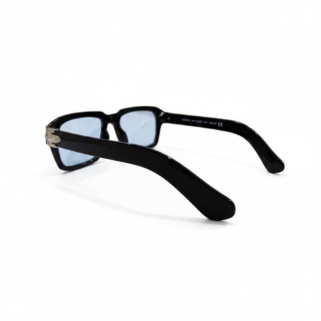 AZURE NOIR Bold Black Square Sunglasses with Ice-Blue Lenses – Unisex
