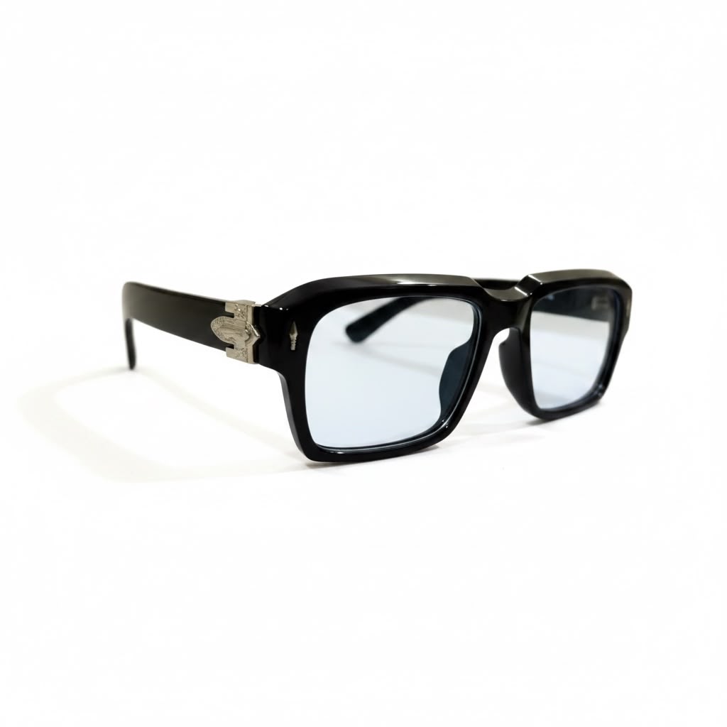 AZURE NOIR Bold Black Square Sunglasses with Ice-Blue Lenses – Unisex