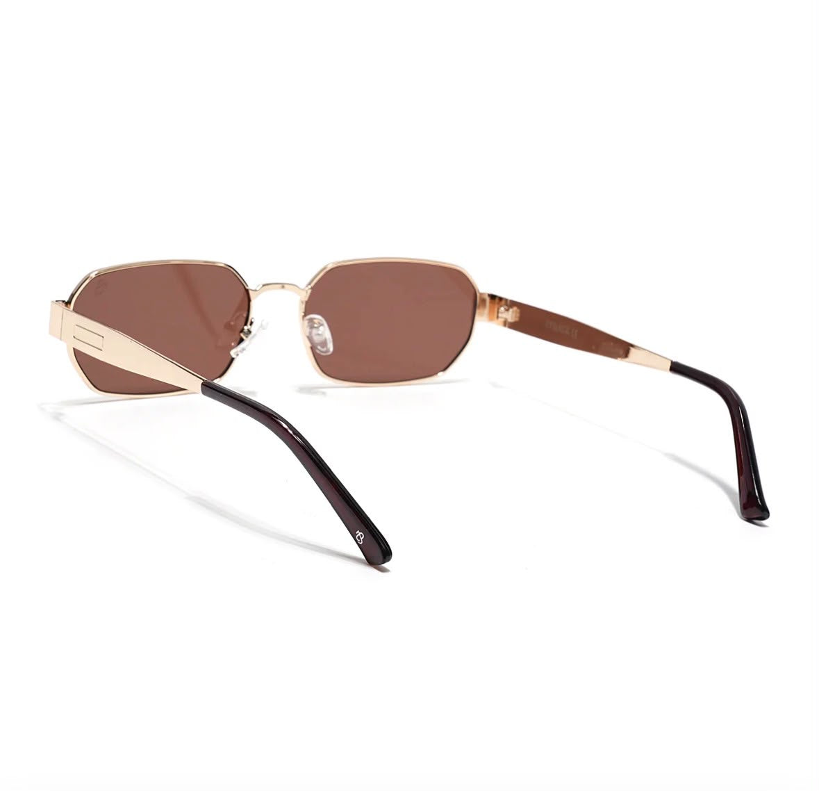 ROSÉ EDGE Rose-Gold Geometric Sunglasses with Brown-Tinted Lenses – Unisex