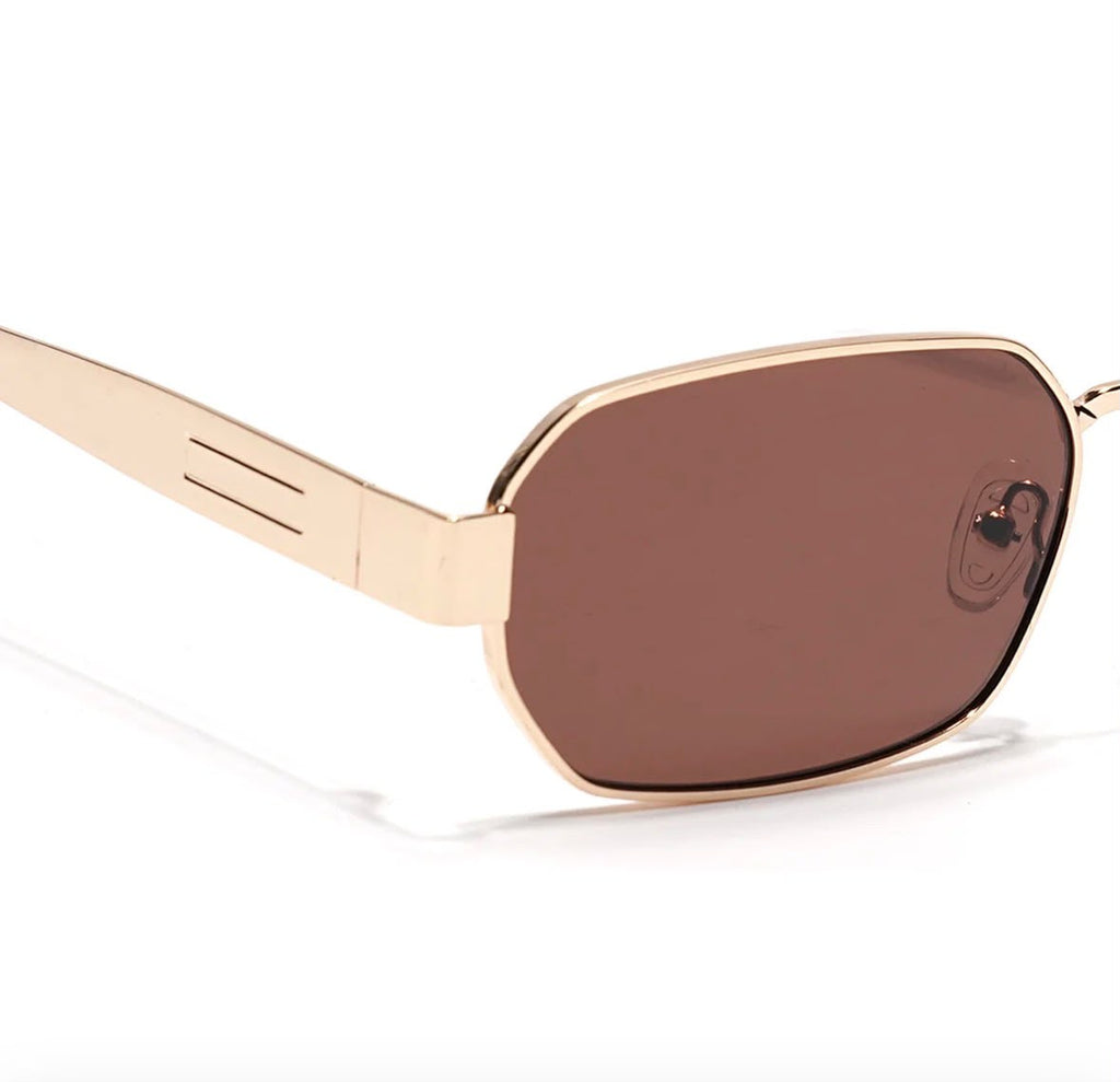 ROSÉ EDGE Rose-Gold Geometric Sunglasses with Brown-Tinted Lenses – Unisex