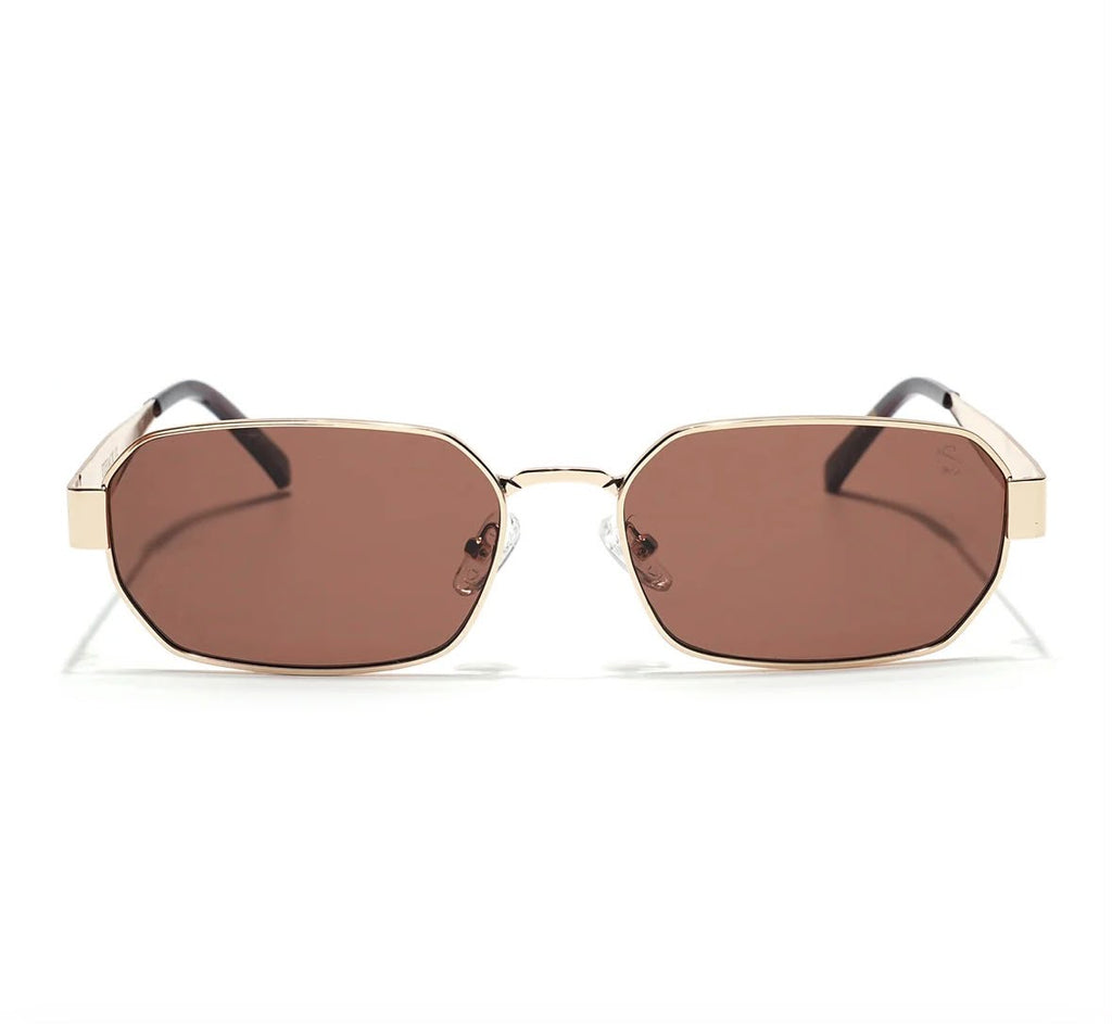 ROSÉ EDGE Rose-Gold Geometric Sunglasses with Brown-Tinted Lenses – Unisex