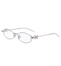 ROSE REGALIA Silver Rectangle Glasses with Pink Crystal Temple Detail – Women