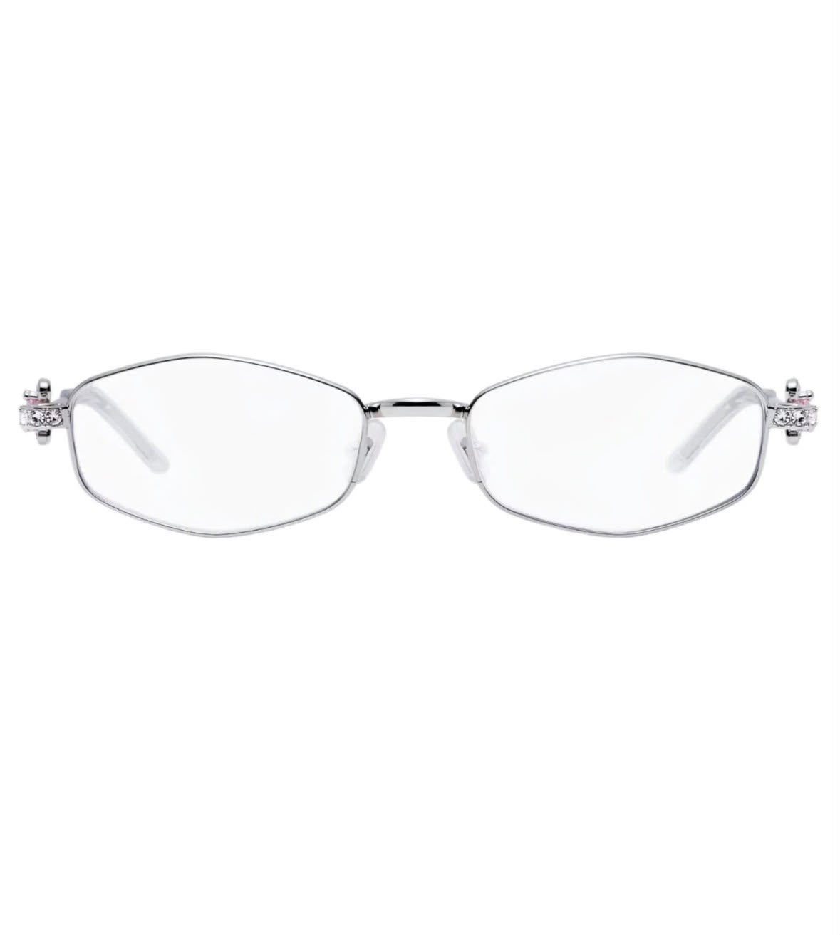 ROSE REGALIA Silver Rectangle Glasses with Pink Crystal Temple Detail – Women